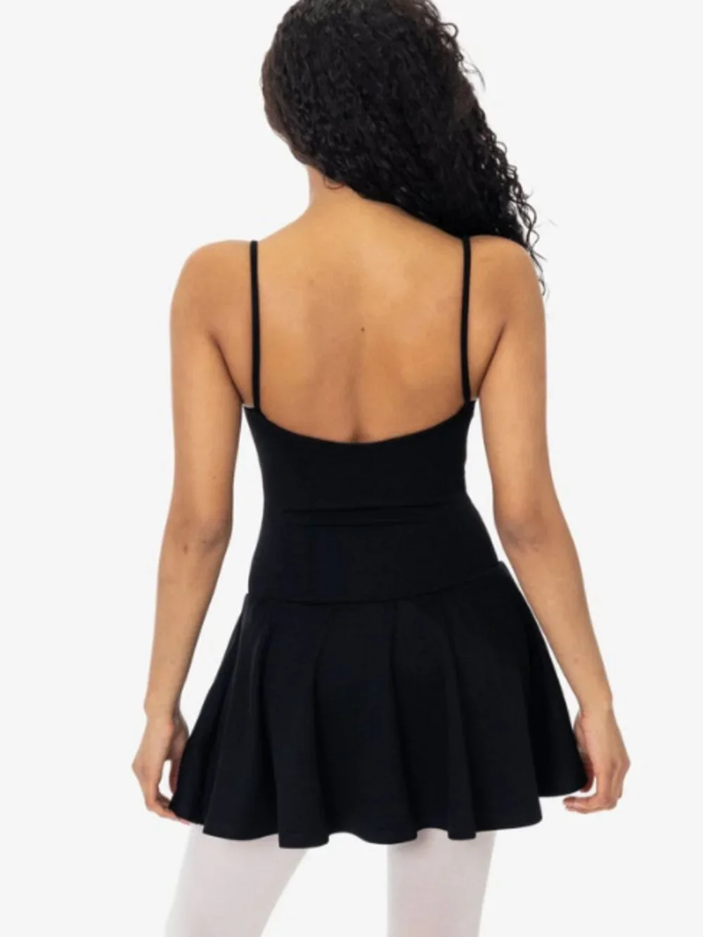 New Los Angeles Apparel Ponte Mini Drop Waist Spaghetti Dress In Black